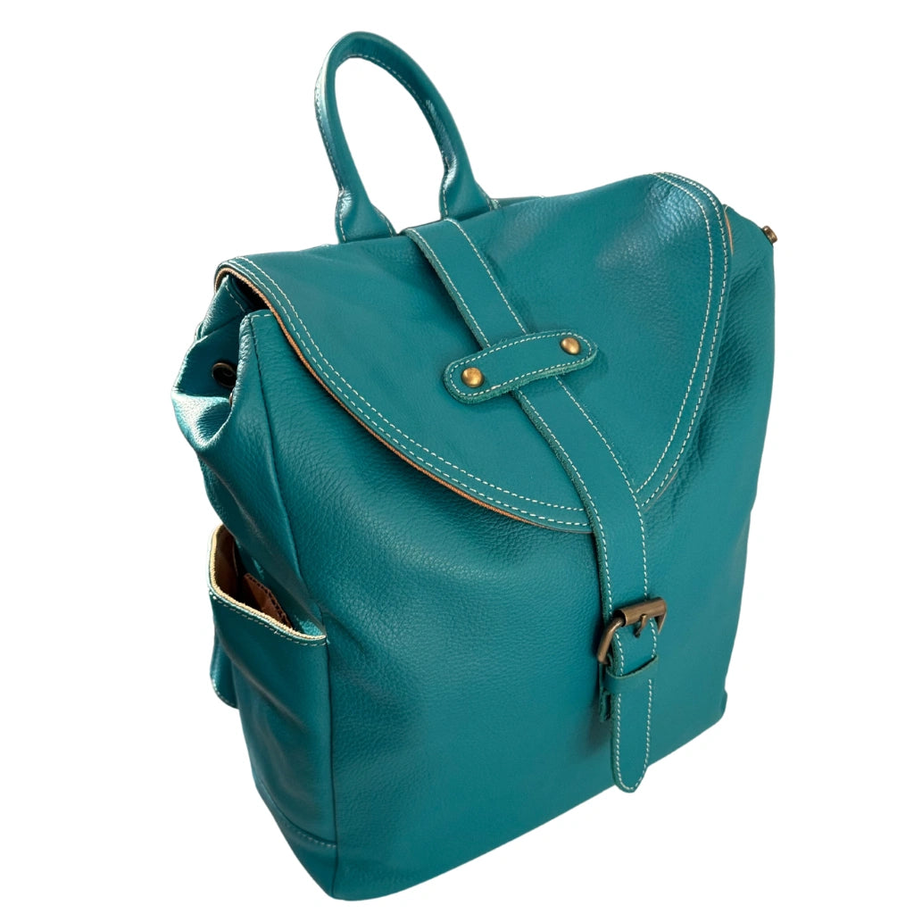 Turquoise leather backpack sale