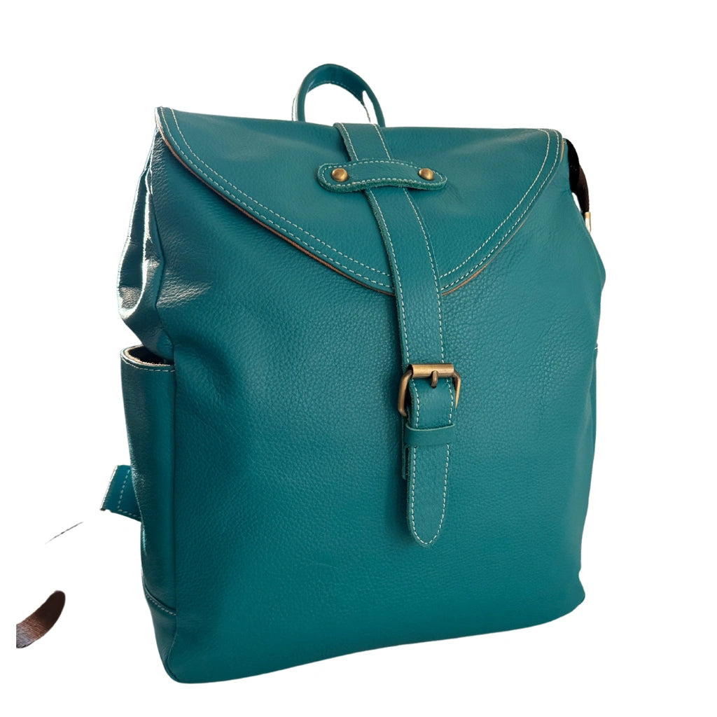 turquoise leather backpack