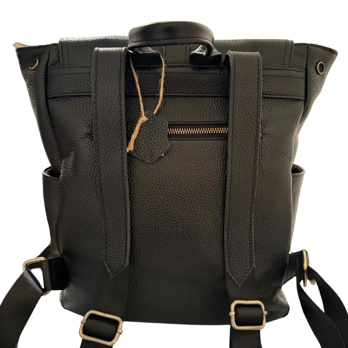 Hokaia black leather backpack back side