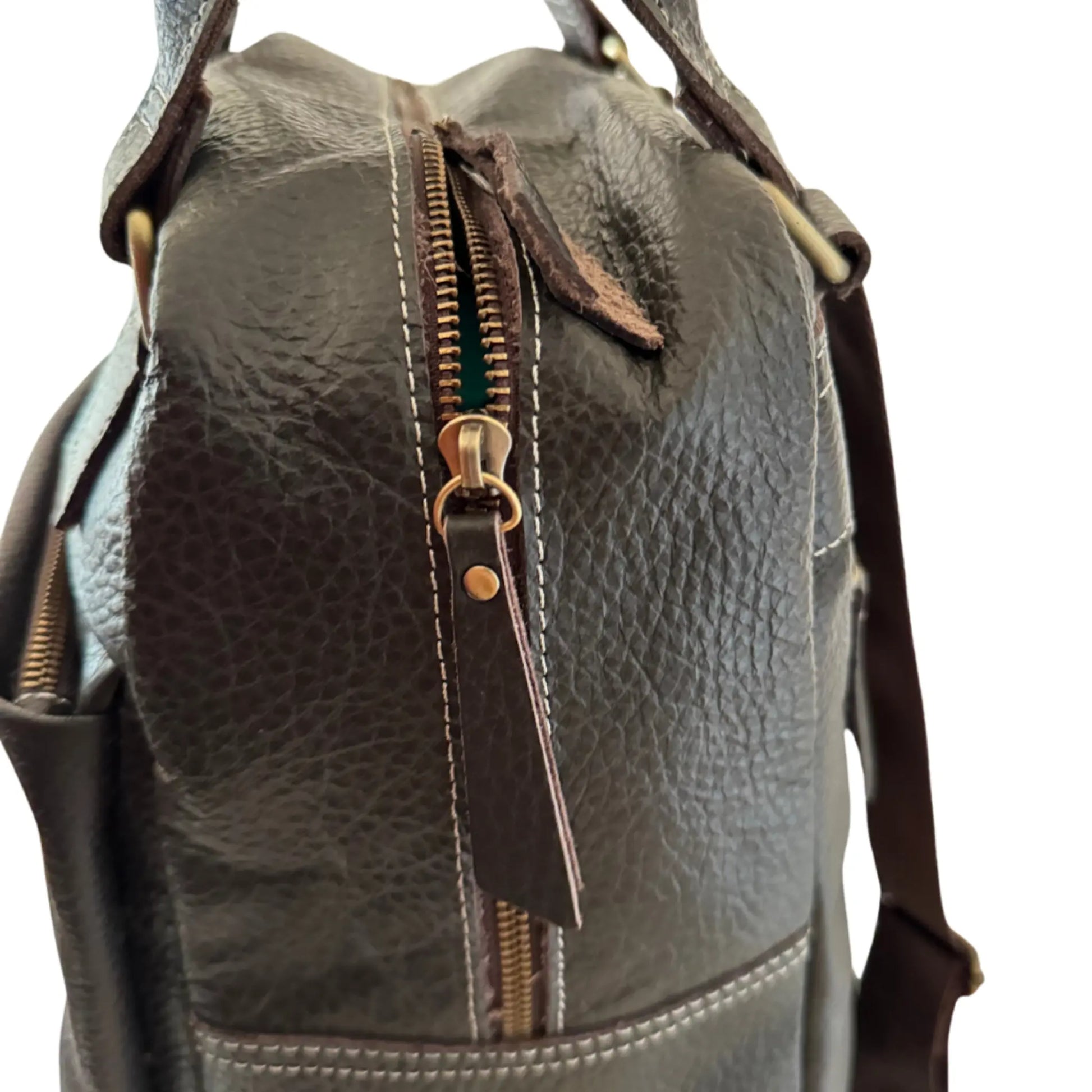 mens black leather backpack zipper