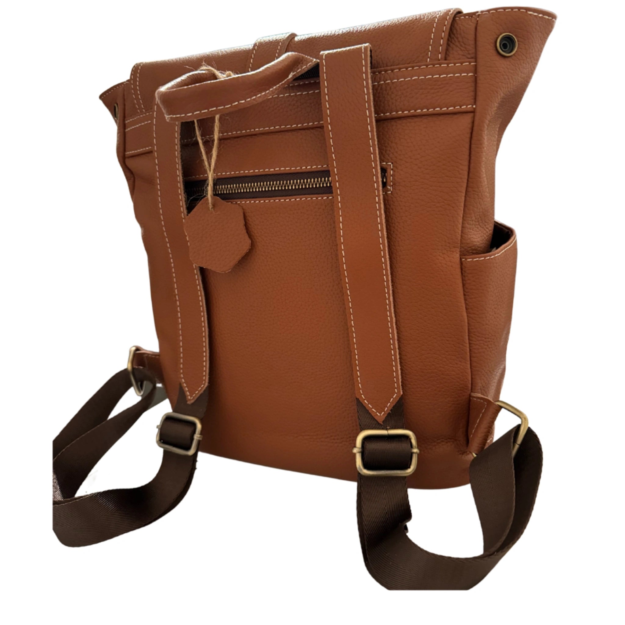 chic brown leather backpack backside