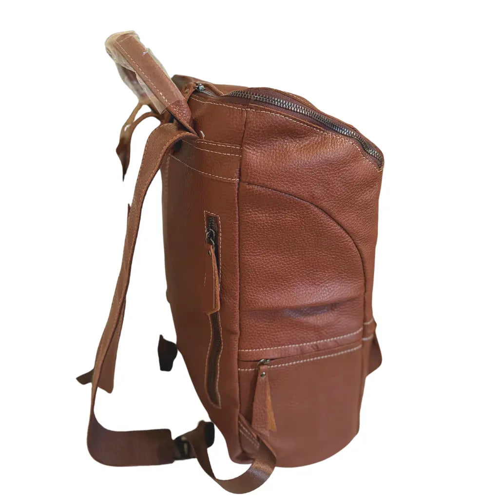 brown backpack side and back