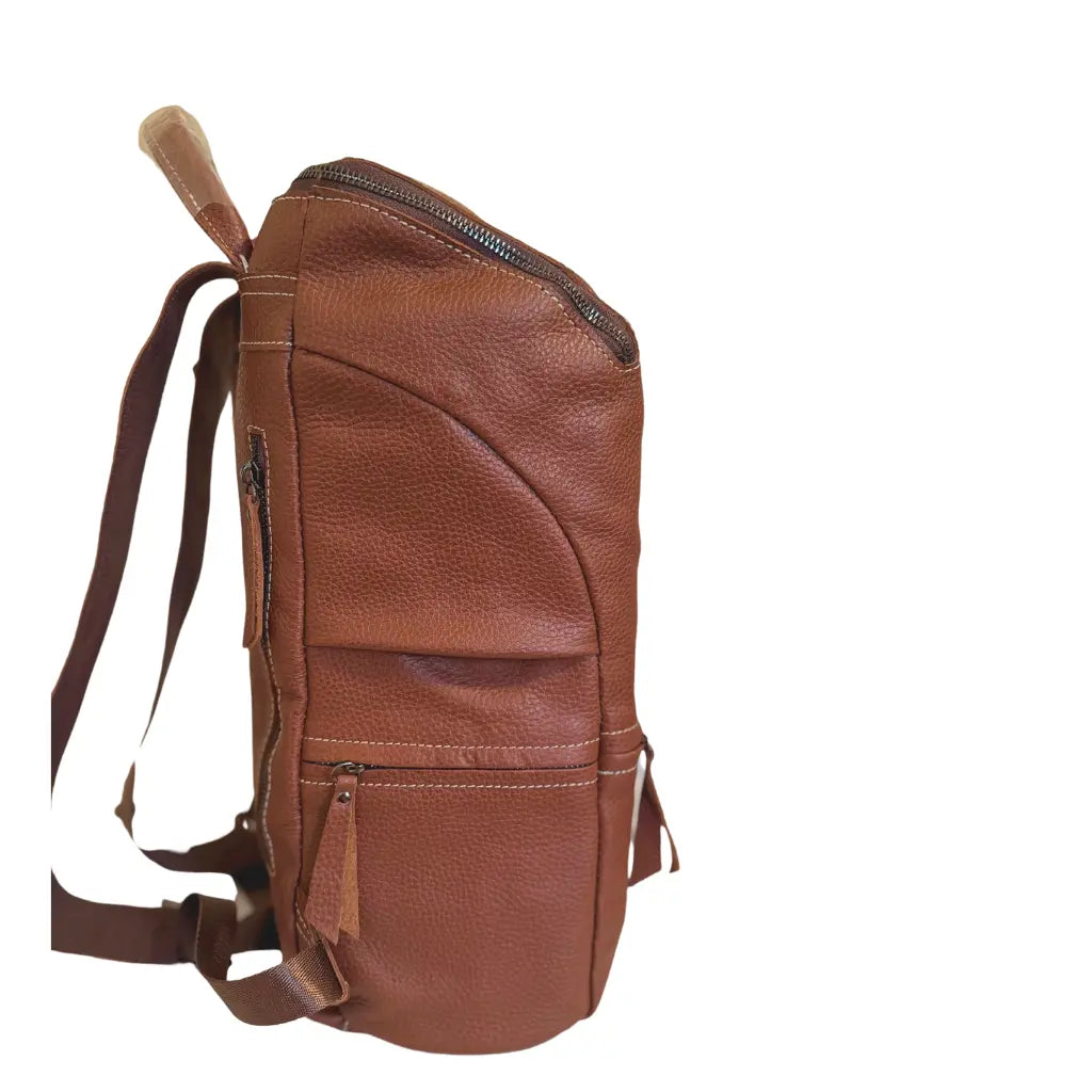 brown leather backpack side