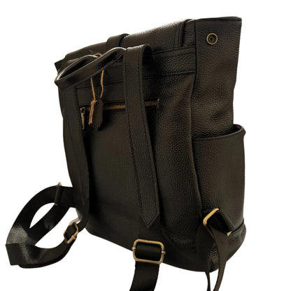 Hokaia black leather backpack three fourth back side