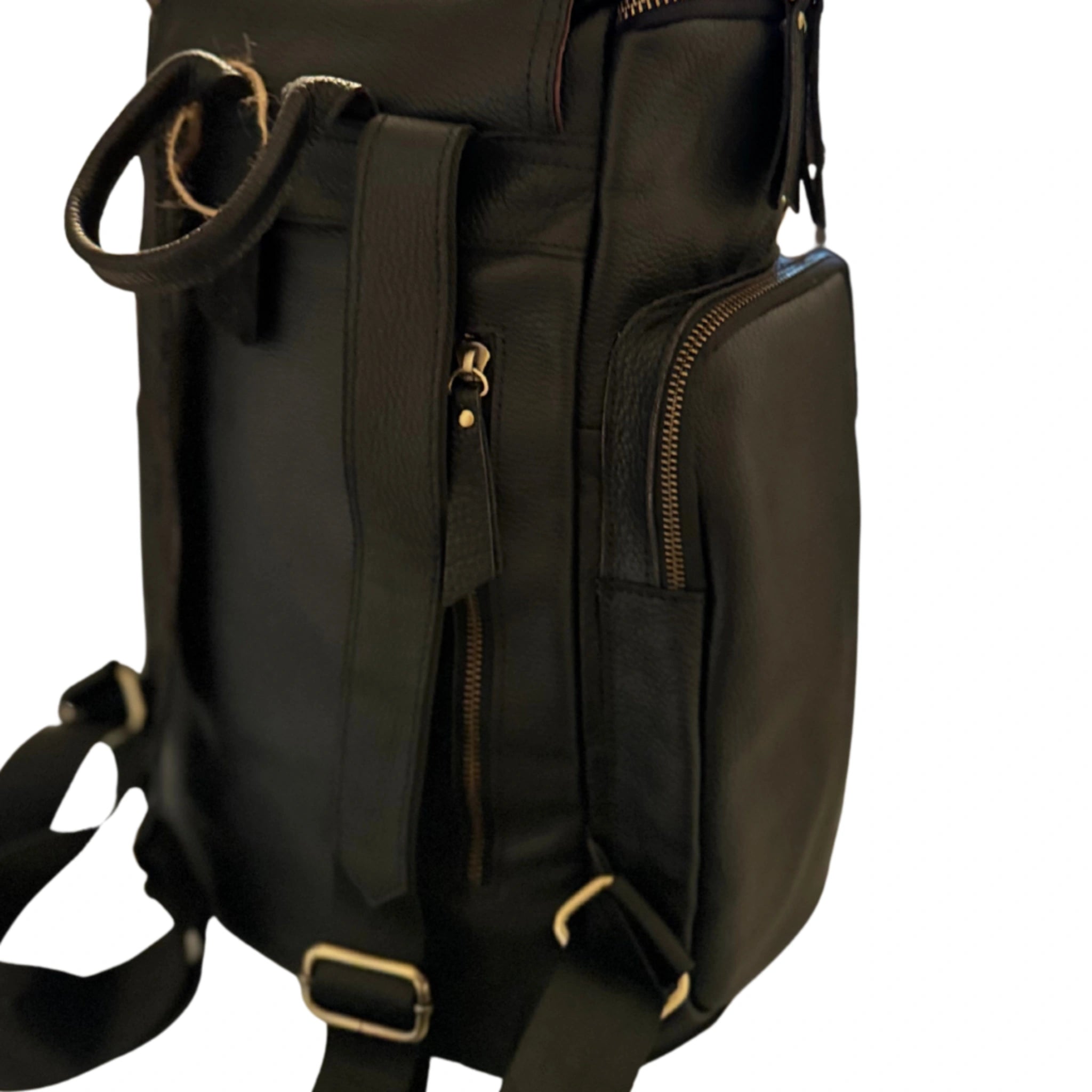 black leather backpack men back