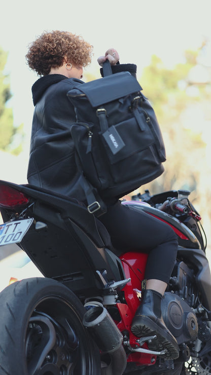 modeling backpack on a bike