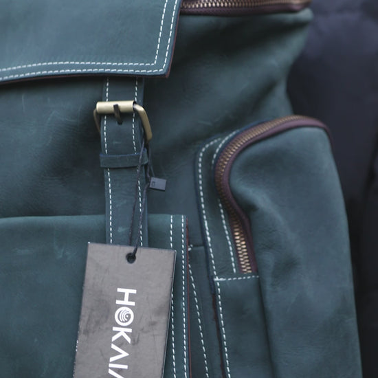 hokaia teal leather backpack video