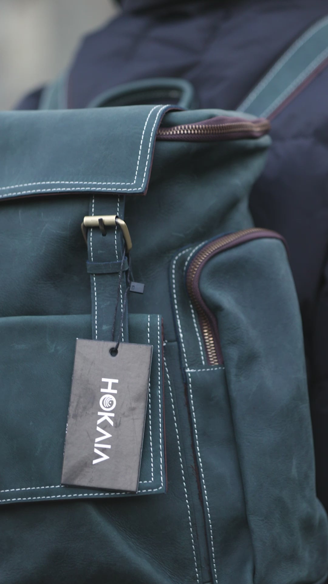 hokaia teal leather backpack video